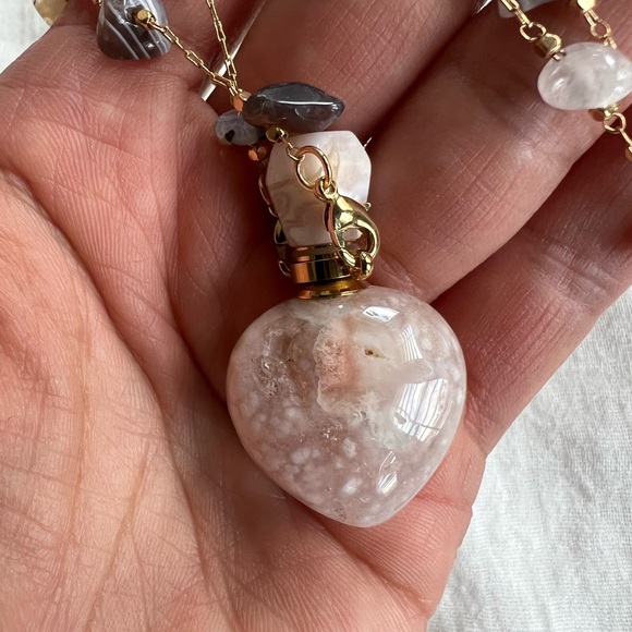 Cherry Blossom Agate POISON Essnetial Oil Bottle Neckace Pendant - Picture 8 of 9